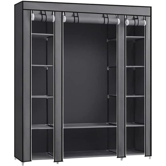 59-Inch Portable Closet Wardrobe, with Shelves and Cover for Hanging Clothes - Picture 1 of 6